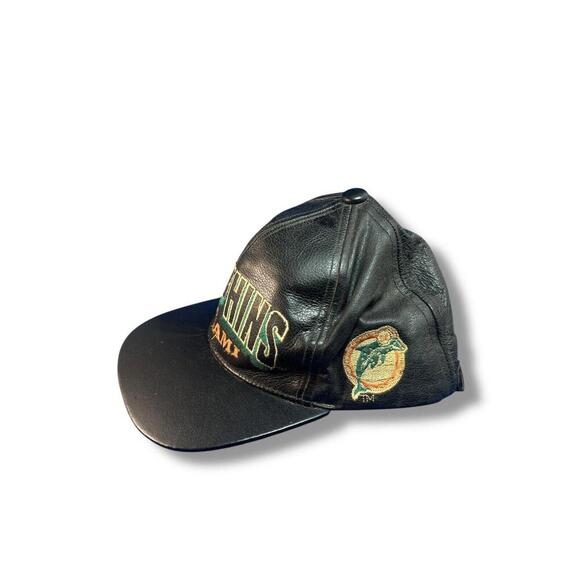 Vintage 90's FANS NFL Miami Dolphins  Leather Snapback Hat Korea - Picture 2 of 7